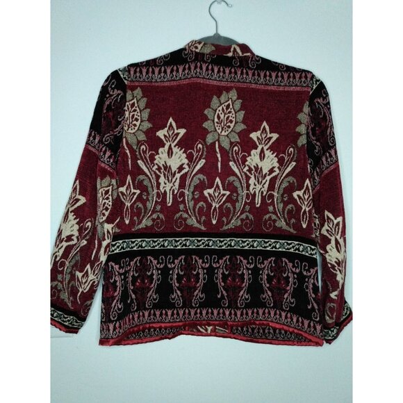 Vtg Flashback Womens Sz M Floral Maroon Tapestry Coat Blazer Cropped Jacket - Picture 4 of 6